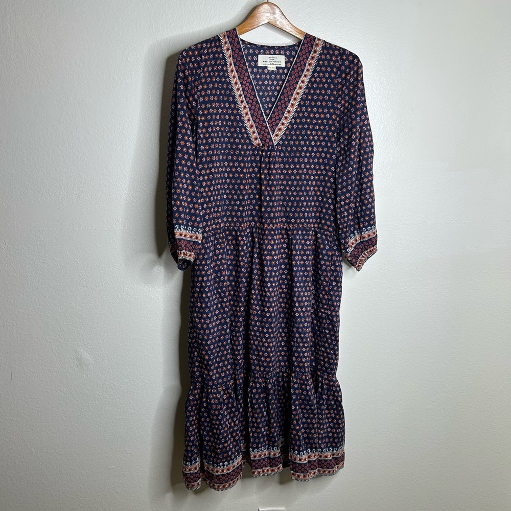 Trovata Cotton Silk Floral Long Sleeve Loose Fit Midi Dress Size XS